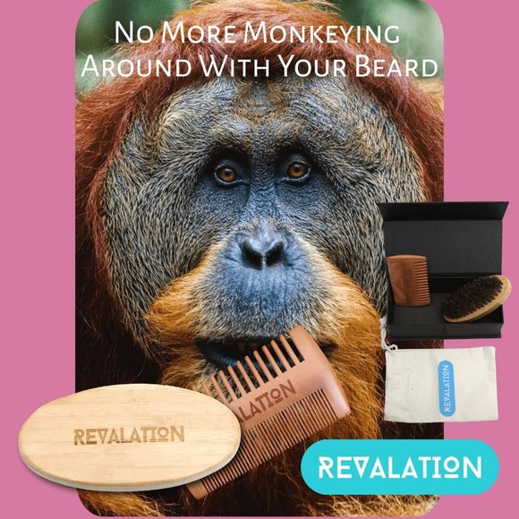 REVALATION Beard Grooming Growth Kit MENS GIFT SET Brush & Comb Wood Box - Picture 5 of 8
